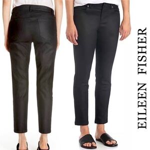 Eileen Fisher NWT Coated Stretch Slim Black‎ Ankle Jeans Size 2